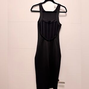 Marciano Black Scuba Midi Dress Party Cocktail Fitted Size XS
